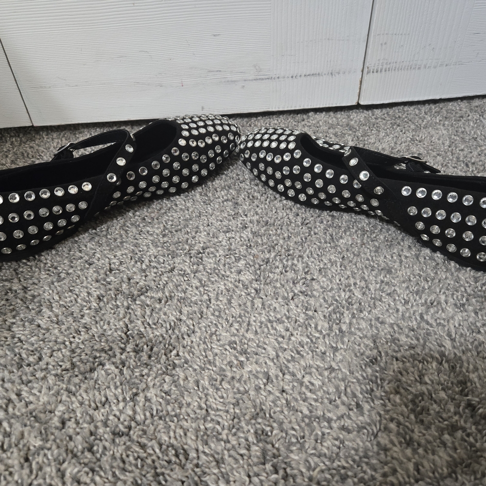 Issa Black Rhinestone Studded Mary Jane Style Ballet Flats Shoes, Size 8, NWOT - Picture 5 of 11
